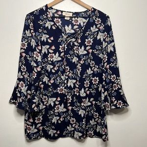 Style & Co Blue Floral Lace Up Blouse